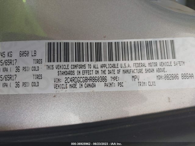 2C4RDGCG8HR860386 Dodge Grand Caravan Sxt