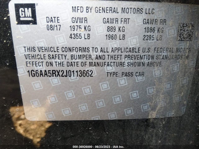 1G6AA5RX2J0113662 Cadillac Ats Sedan Rwd