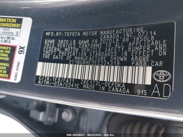 Toyota Corolla L/le/s/s Plus/le Plus 2014 2T1BURHE2EC224319 Image 14