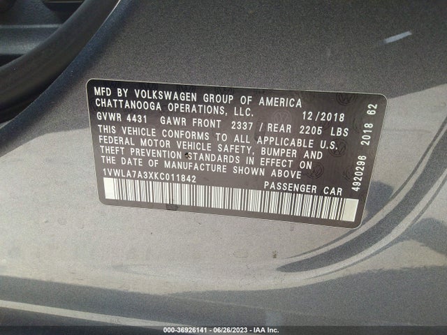 1VWLA7A3XKC011842 Volkswagen Passat 2.0t Wolfsburg Edition