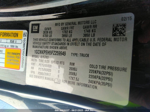 2015 Chevrolet Silverado 1500, VIN: 1GCNKPEH5FZ259949