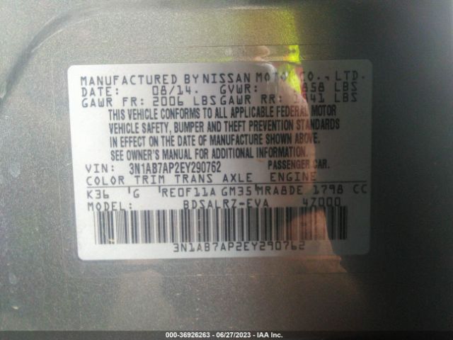 3N1AB7AP2EY290762 Nissan SENTRA SR