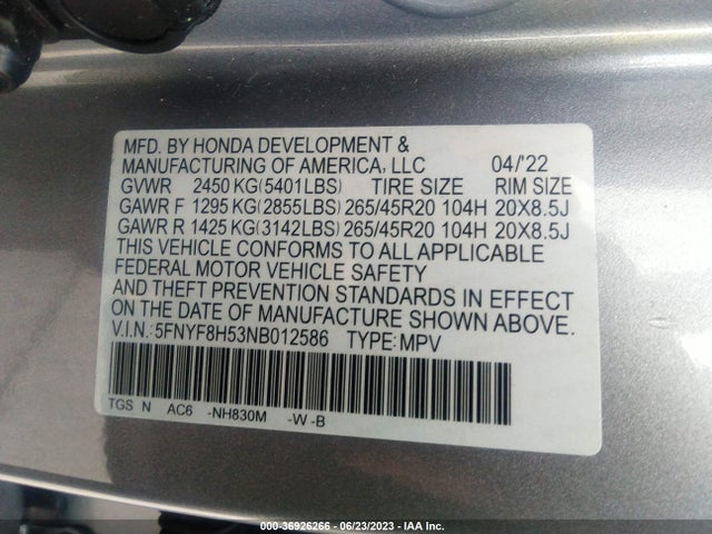 Honda Passport Ex-l 2022 5FNYF8H53NB012586 Image 16
