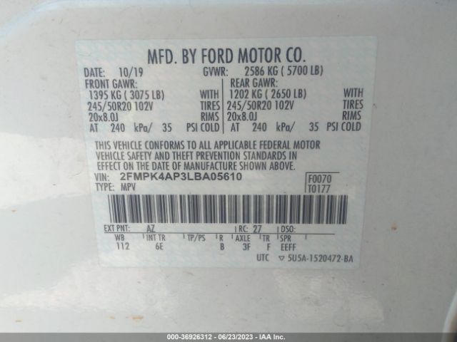 2FMPK4AP3LBA05610 Ford EDGE ST