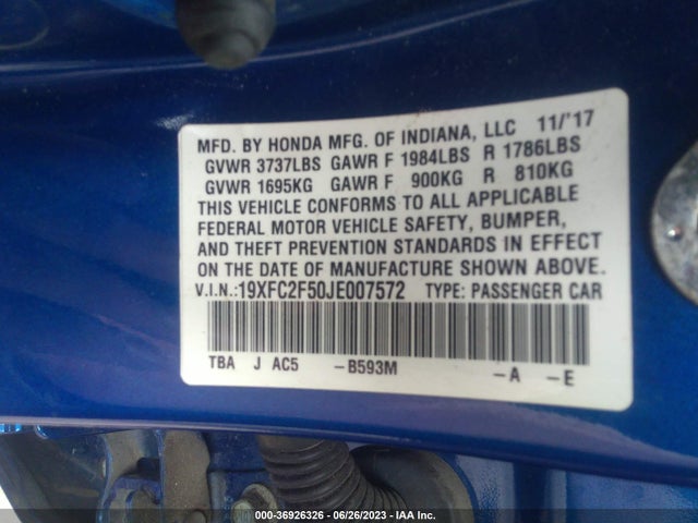 Honda Civic Sedan Lx 2018 19XFC2F50JE007572 Image 9