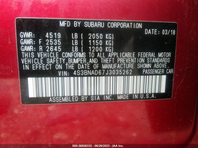 4S3BNAD67J3035262 Subaru Legacy Premium
