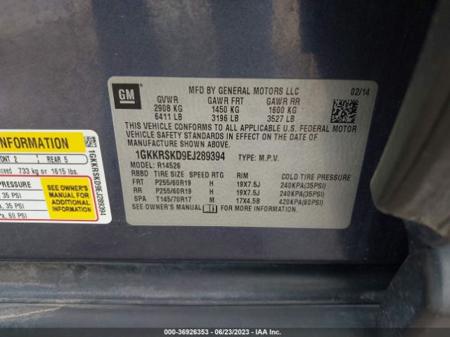 1GKKRSKD9EJ289394 GMC Acadia Slt-2