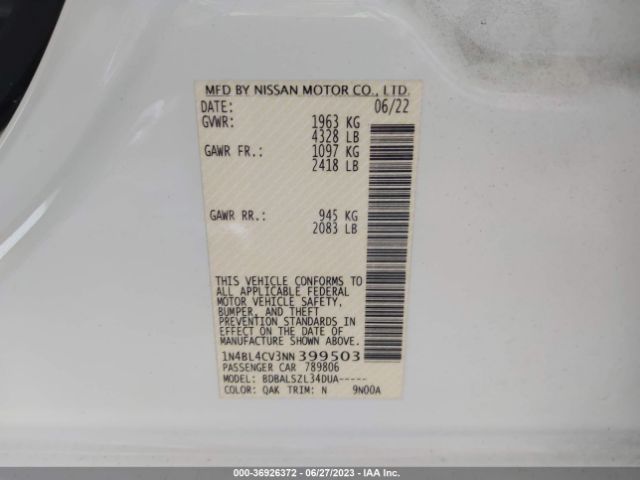 1N4BL4CV3NN399503 Nissan Altima 2.5 Sr