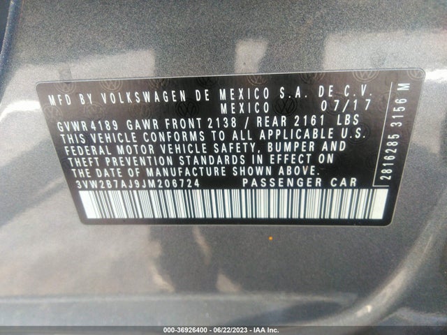 3VW2B7AJ9JM206724 Volkswagen Jetta 1.4t S