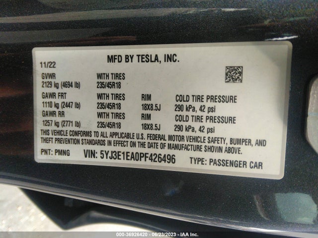 Tesla MODEL 3 2023 5YJ3E1EA0PF426496 Image 17