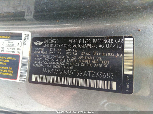 2010 MINI COOPER S CLUBMAN WMWMM3C59ATZ33682 Photo 8