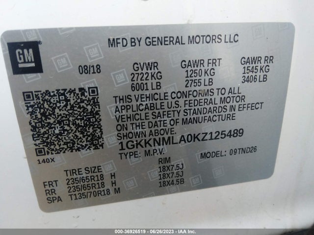 1GKKNMLA0KZ125489 GMC ACADIA SLT