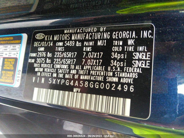 KIA SORENTO LX 2016 5XYPG4A58GG002496 Image 9