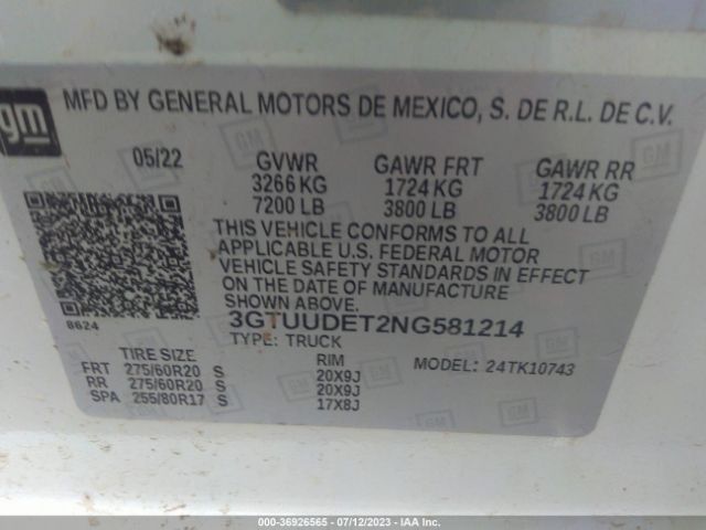 3GTUUDET2NG581214 GMC Sierra 1500 Slt
