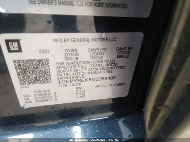 2021 CHEVROLET SILVERADO 1500 CUSTOM VIN: 1GCPYBEK5MZ289469