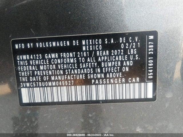 3VWC57BU0MM045527 Volkswagen Jetta S/se/r-line
