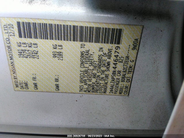 2011 NISSAN ALTIMA 2.5 S VIN: 1N4AL2AP5BN446479
