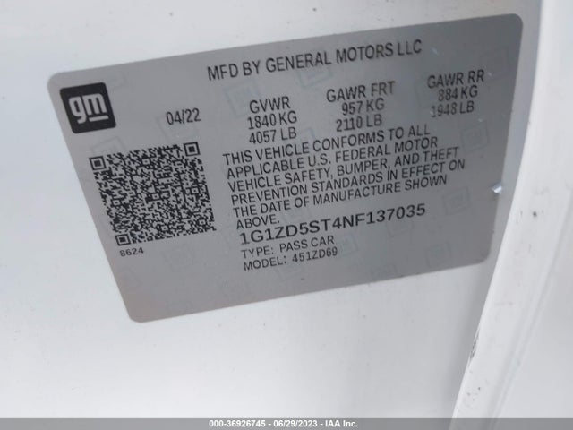 Chevrolet MALIBU LT 2022 1G1ZD5ST4NF137035 Image 9