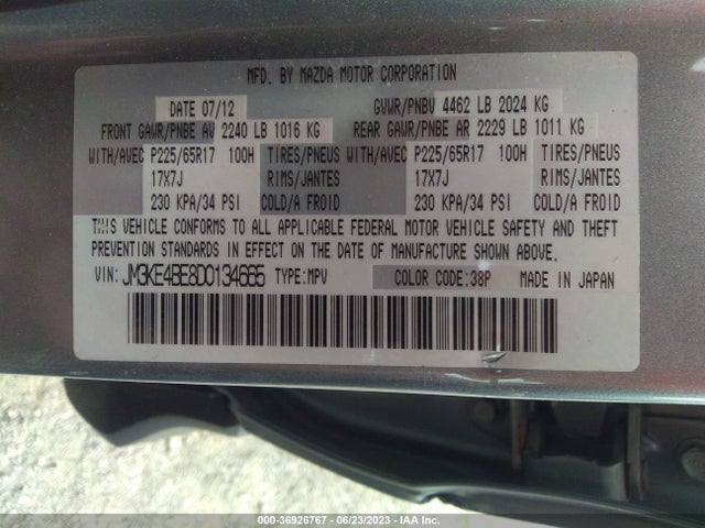 2013 MAZDA CX-5 SPORT VIN: JM3KE4BE8D0134665