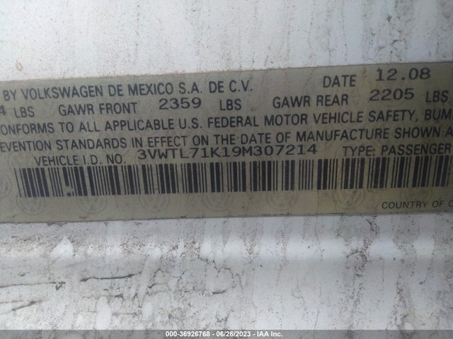 2009 VOLKSWAGEN JETTA SPORTWAGEN TDI VIN: 3VWTL71K19M307214