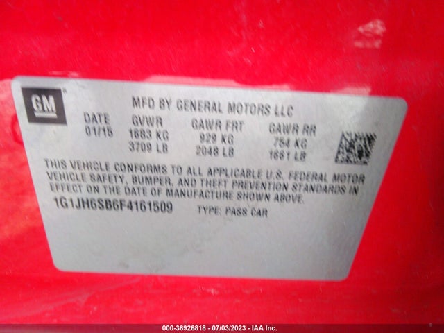 Chevrolet Sonic Rs 2015 1G1JH6SB6F4161509 Image 9