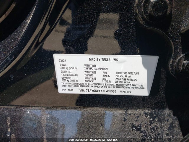 Tesla Model Y Performance 2022 7SAYGDEFXNF403580 Image 16