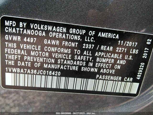 1VWBA7A36JC016420 Volkswagen Passat 2.0t Se