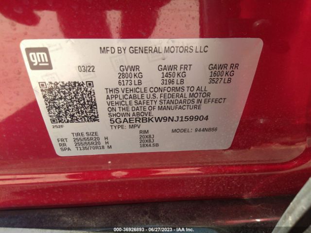 5GAERBKW9NJ159904 Buick Enclave Essence