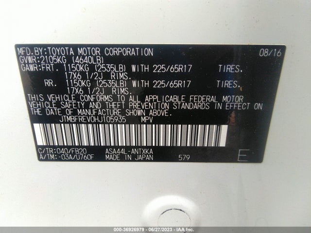 Toyota RAV4 LE 2017 JTMBFREV0HJ105935 Image 15
