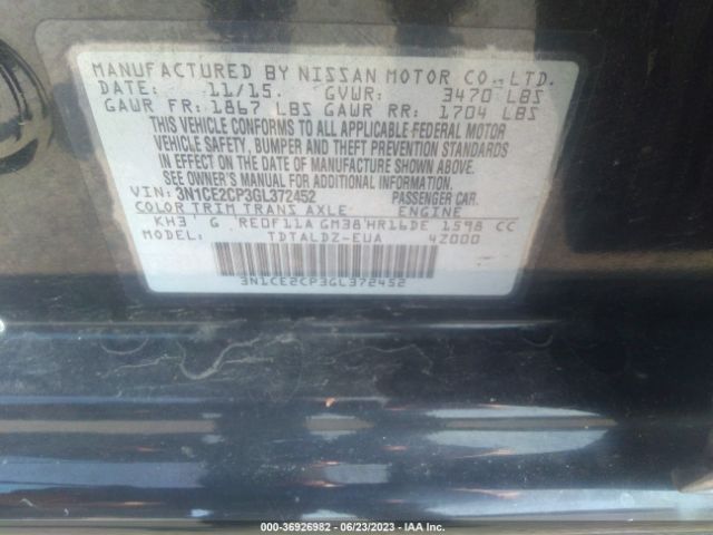 3N1CE2CP3GL372452 Nissan Versa Note Sv