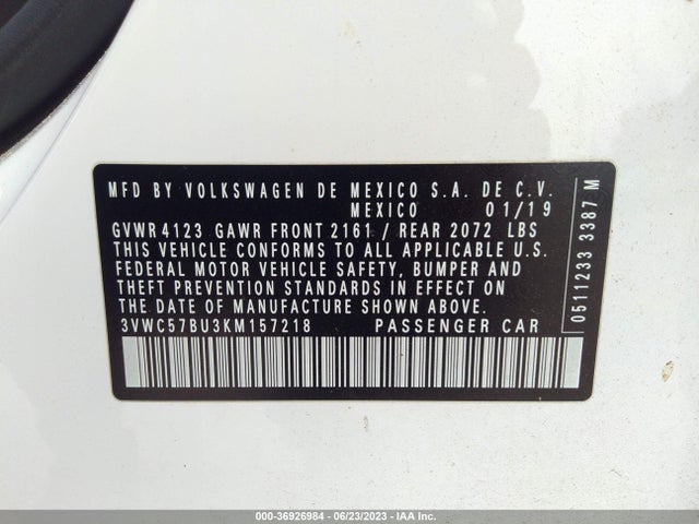 3VWC57BU3KM157218 Volkswagen Jetta S/se/r-line