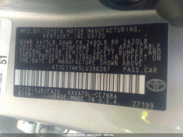 Toyota CAMRY LE 2020 4T1C11AK5LU396287 Image 16