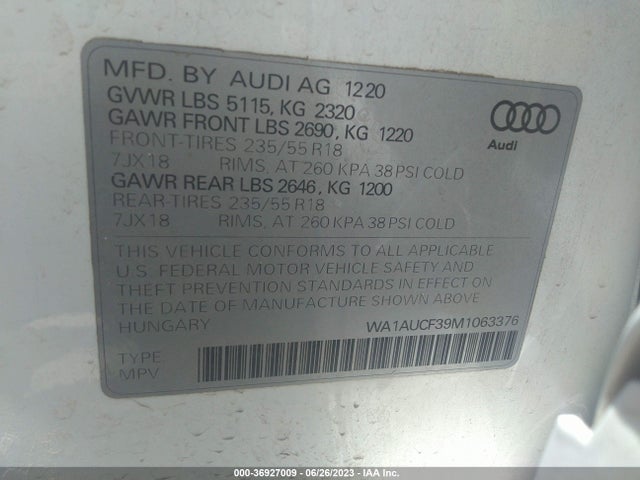 WA1AUCF39M1063376 Audi Q3 PREMIUM