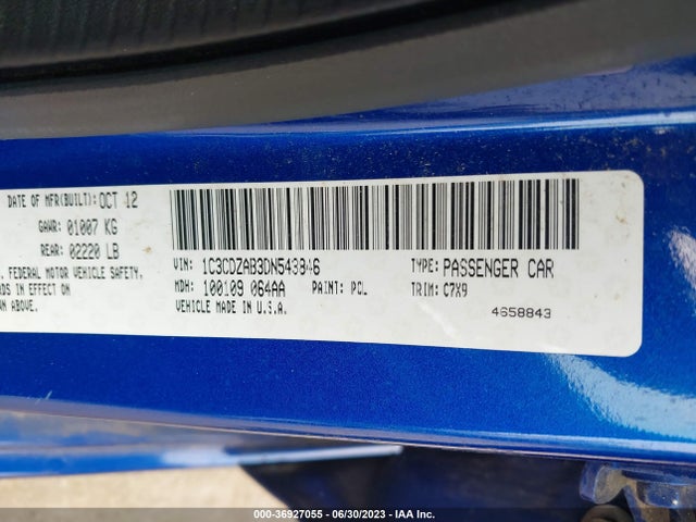 2013 Dodge Avenger Se მანქანა იყიდება აუქციონზე, vin: 1C3CDZAB3DN543846, აუქციონის ნომერი: 36927055