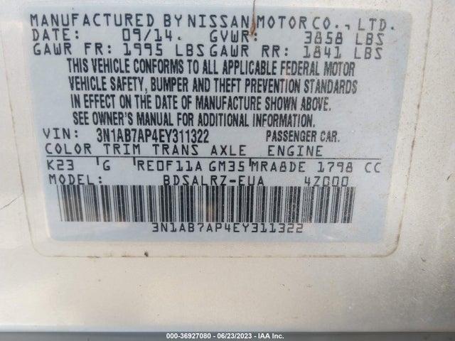 2014 NISSAN SENTRA SR VIN: 3N1AB7AP4EY311322