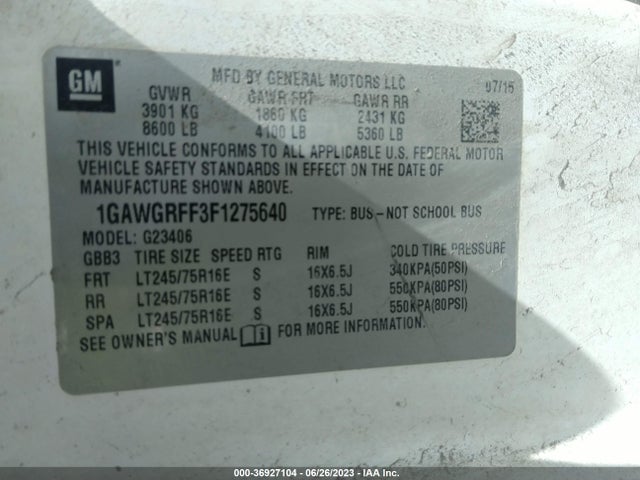 Chevrolet Express Passenger Lt 2015 1GAWGRFF3F1275640 Image 9