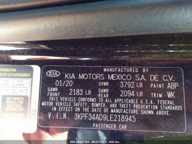 3KPF34AD9LE218945 KIA Forte Gt-line