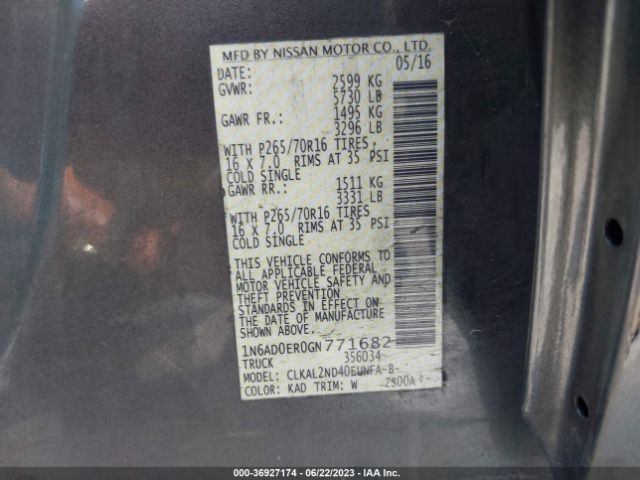 1N6AD0ER0GN771682 Nissan Frontier Sv