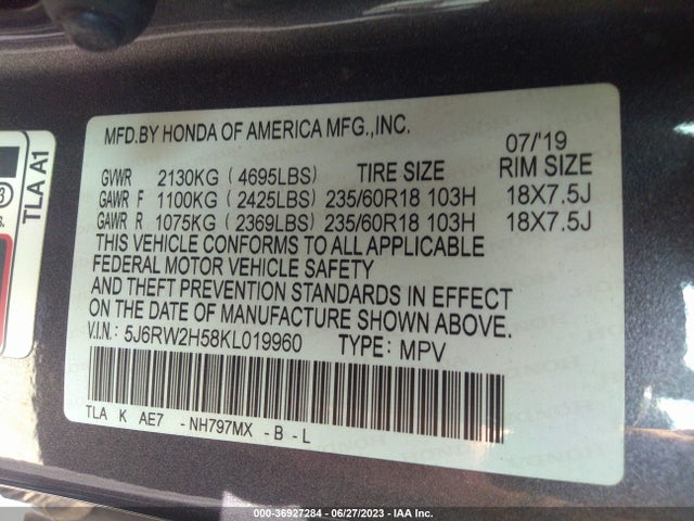 Honda CR-V EX 2019 5J6RW2H58KL019960 Image 9