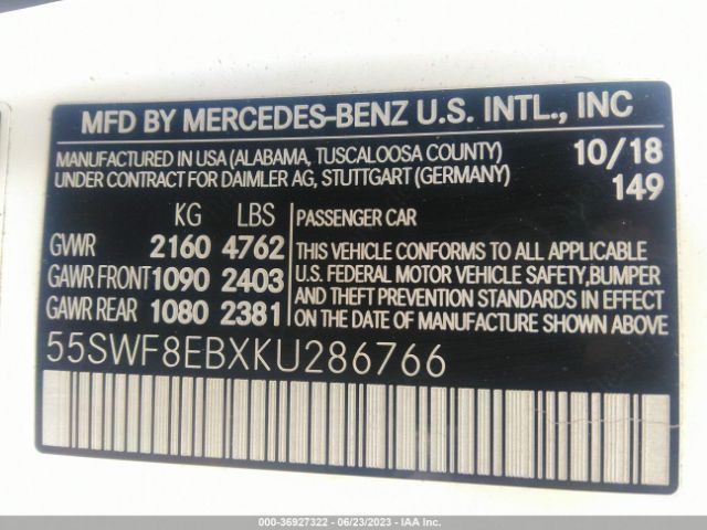 55SWF8EBXKU286766 Mercedes-Benz C-class C 300
