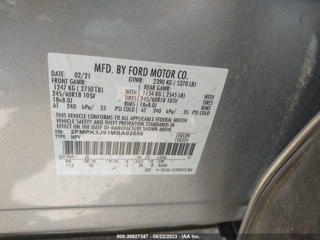 Ford Edge Sel/st-line 2021 2FMPK3J91MBA02556 Image 9