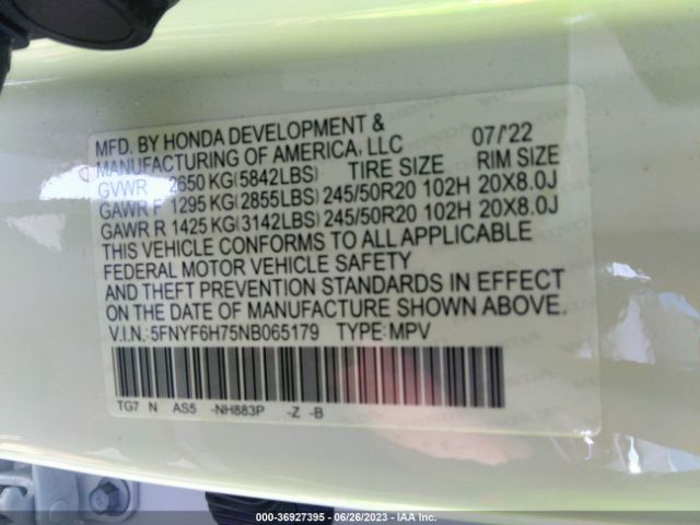 5FNYF6H75NB065179 Honda Pilot Black Edition