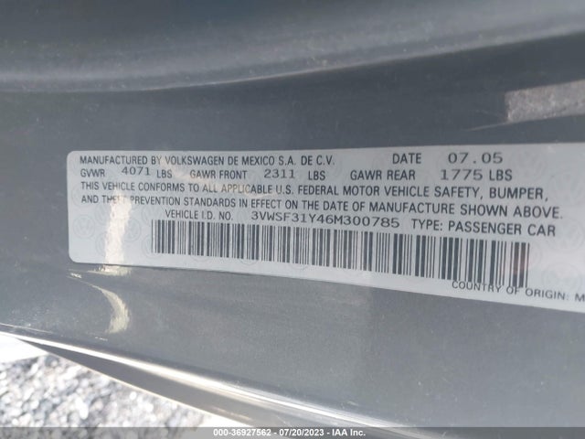 Продаж на аукціоні авто 2006 Volkswagen New Beetle Convertible, vin: 3VWSF31Y46M300785, номер лоту: 36927562
