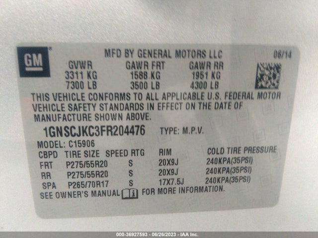Chevrolet Suburban Lt 2015 1GNSCJKC3FR204476 Image 9