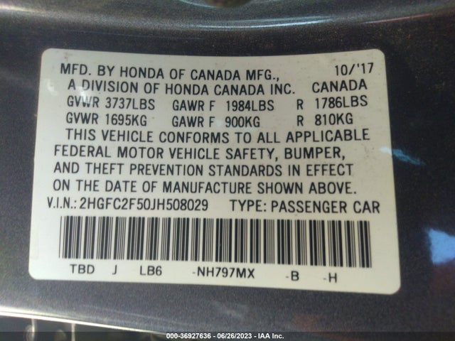 Honda Civic Sedan Lx 2018 2HGFC2F50JH508029 Image 15