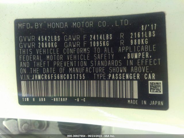 JHMCR6F56HC031755 Honda Accord Hybrid Ex-l
