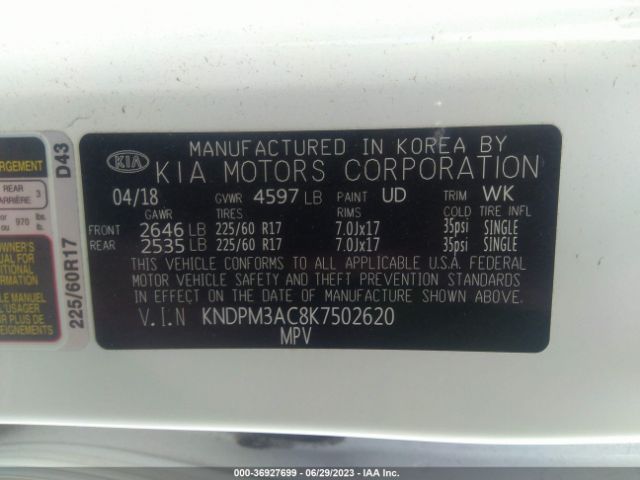 KNDPM3AC8K7502620 KIA Sportage Lx