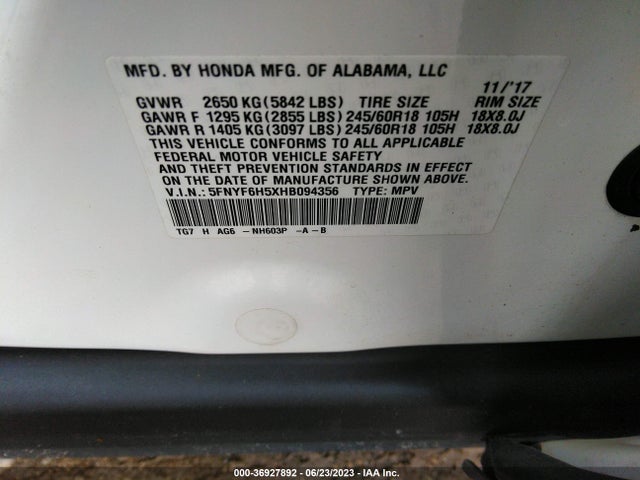 Honda Pilot Ex-l 2017 5FNYF6H5XHB094356 Image 9