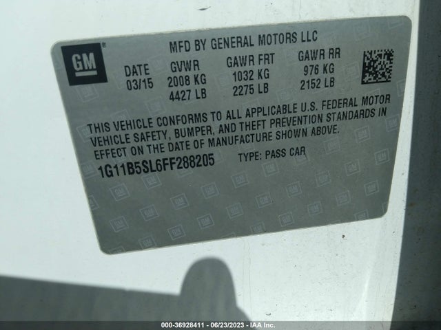 2015 CHEVROLET MALIBU LS VIN: 1G11B5SL6FF288205