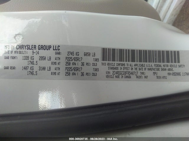 Dodge Grand Caravan Sxt 2015 2C4RDGCG9FR540717 Image 9